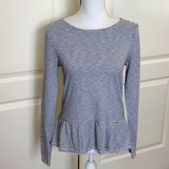 J. Crew black and white striped peplum cotton top, long sleeve size XS - Picture 1 of 11